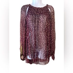 Isabel Marant Etoile Sheer Long Sleeve Burgundy Print Blouse Size42 Back Button